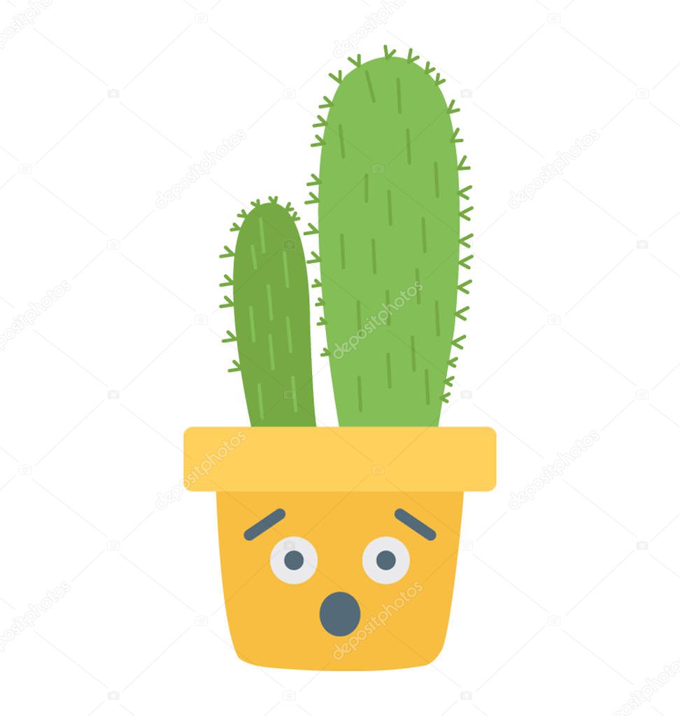 A cactus emoticon with astonished face 