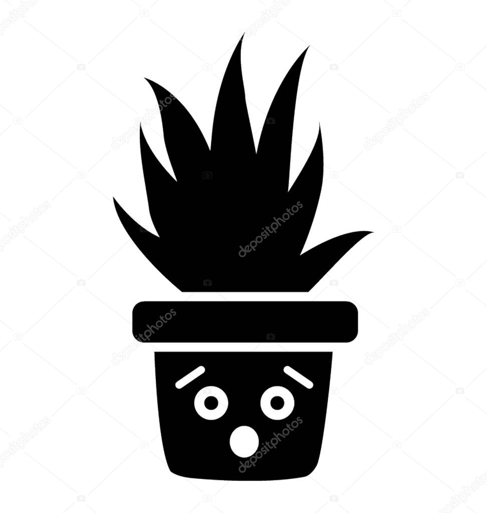 A cactus emoticon with astonished face 