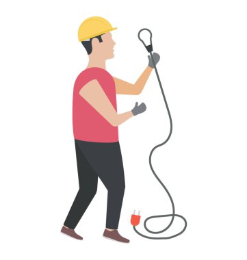 Kişi olan teller ve ampul, elektrikçi simgesini 