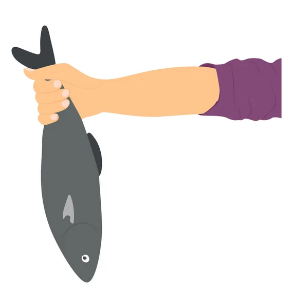 Mão Segurando Peixe Cru Apresentando Peixe Captura Ícone Conceito — Vetor de Stock