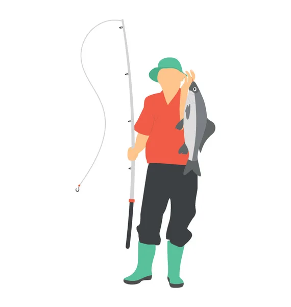Pêcheur Tenant Bar Avec Canne Pêche — Image vectorielle