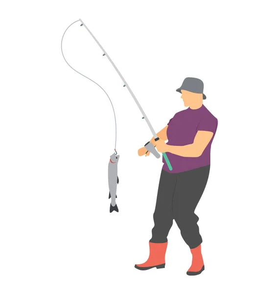 Fisherman Holding Sea Bass Fishing Rod — Stock Vector