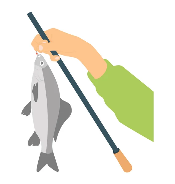 Hand Holding Raw Fish Presenting Fish Catching Icon Concept — Stock Vector