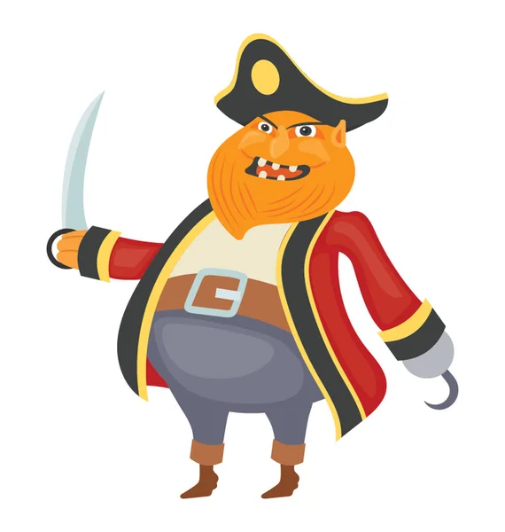 Capitano Pirata Con Coltello Mano Dando Sguardo Terrificante — Vettoriale Stock