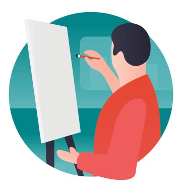 Bir çocuk bir tuval üzerine resim 