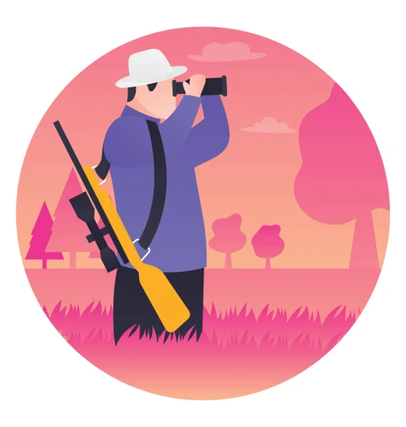 Homme Chasse Avec Son Arme — Image vectorielle