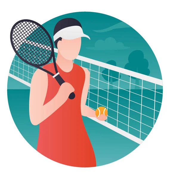 女の子がテニスのボールでテニス再生プロセスを示しています — ストックベクタ