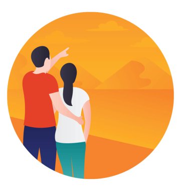 Genç çift izlerken günbatımı 