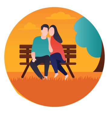 Bir ağacın altında bir parkta bir bankta oturan genç çift 