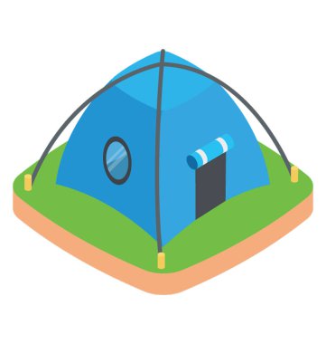 Bir kulübe şekil çadır gibi seyahat ve macera için heykelde kampı açılış kapı ile katta 