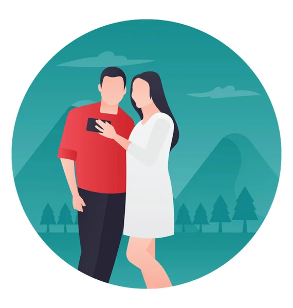 Selfie Couple Sur Lieu Romantique — Image vectorielle