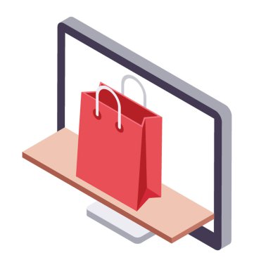 Alışveriş çantası bilgisayar içinde e ticaret kavramdır