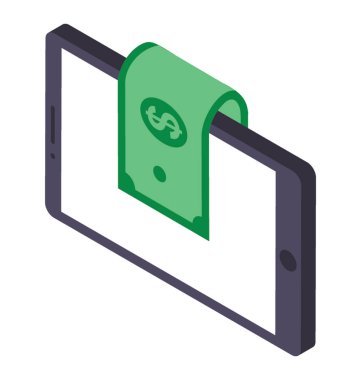 Online ödeme simgeleyen içinde banknot sahip Smartphone 