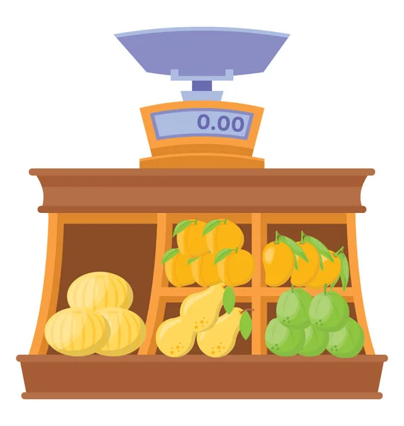 Obstladen Auf Einem Wochenmarkt Mit Gewichtswaage — Stockvektor
