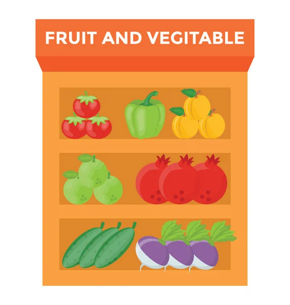 Ein Straßenstand Mit Obst Und Gemüse Zum Verkauf — Stockvektor