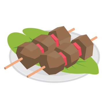 Et ve sebze parçaları ızgaraya hazır.