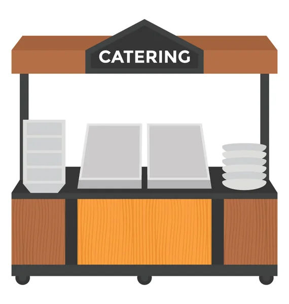 Egy Utcai Standon Edények Kínál Catering Szolgáltatást — Stock Vector