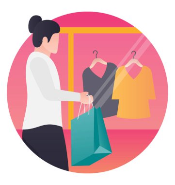 İçin alışveriş giyim moda showroom dışında duran kadın 