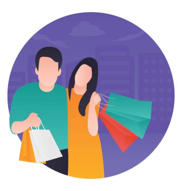 Birkaç holding alışveriş torbaları, kişisel müşteri simgesini kavramı 