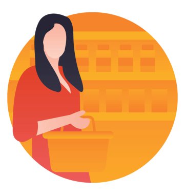 Süpermarket sepeti alışveriş, alışveriş sepeti için tutan genç bayan