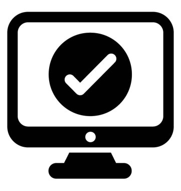 Onay işareti monitör ekranında başarılı güncelleme simgesini fikir sunma