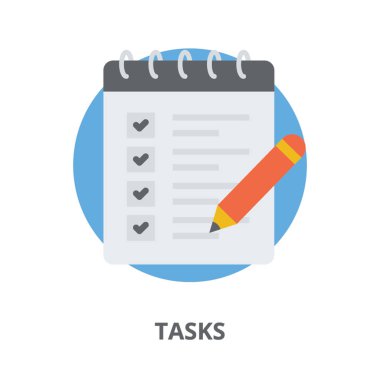 Onay işaretleri ve kalem gösteren görevler simgesi ile bir not defteri 