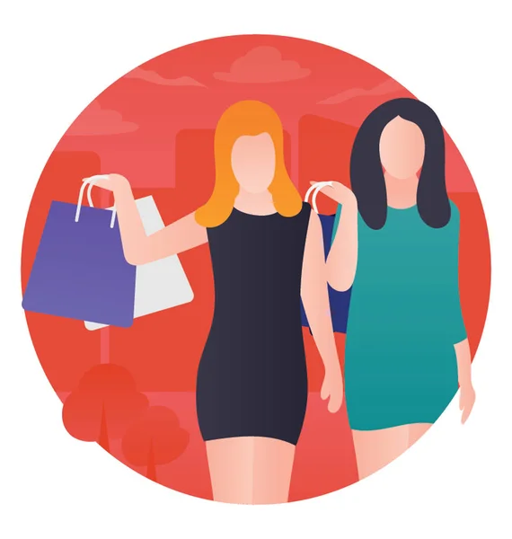Portret Dwóch Młodych Kobiet Ubrania Letnie Trzymając Torby Zakupy Ikona — Wektor stockowy