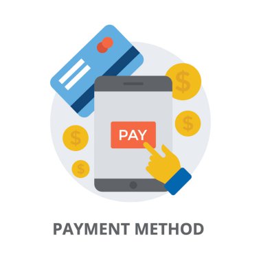 Mobile madeni para, banknot ve kredi kartı ile ödeme yöntemleri simgesi vardır 