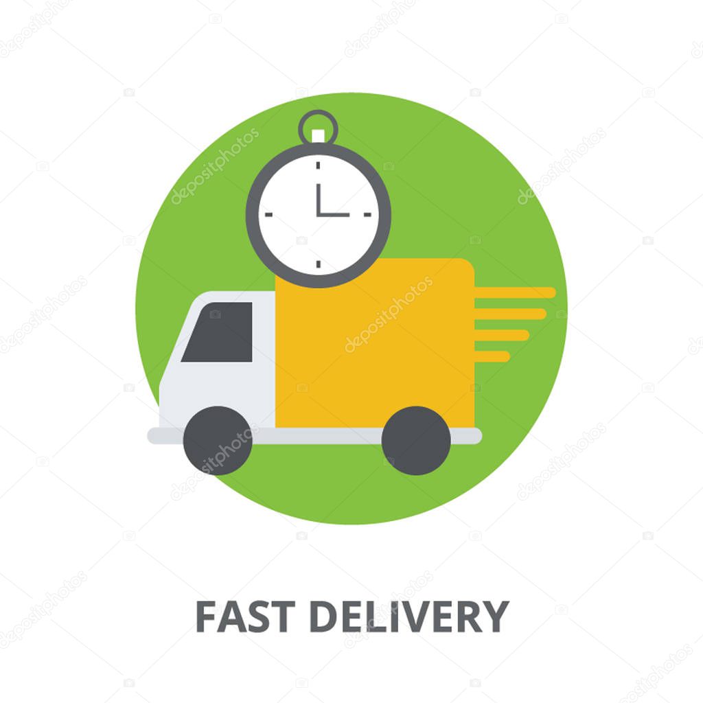 Shipping truck with clock indicating it as fast delivery icon 