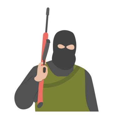 Bir erkek ile yüz maskesi ve silah, terörist 