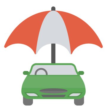 Sigortalı araç simgesini gösterilen şemsiye ile araba 