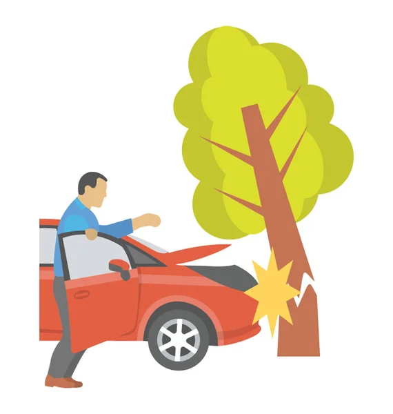 Carro Caiu Árvore Simbolizando Acidente Carro — Vetor de Stock