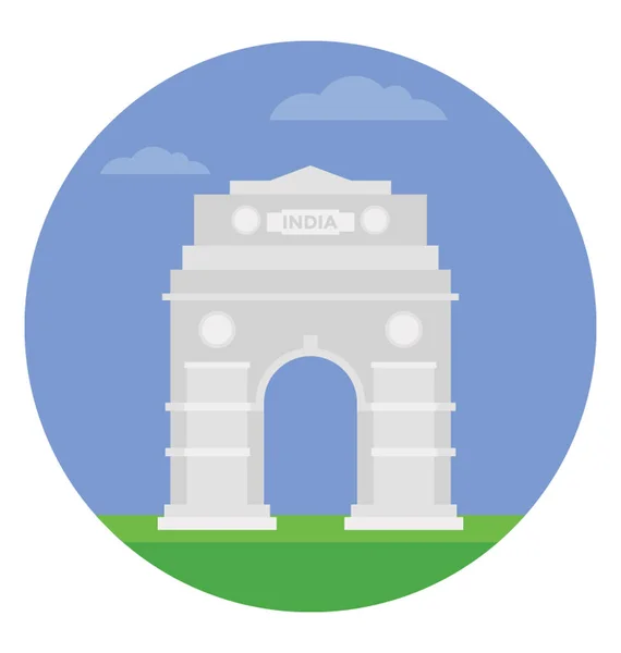 India Gate Delhi Flat Icon Image — Stock Vector