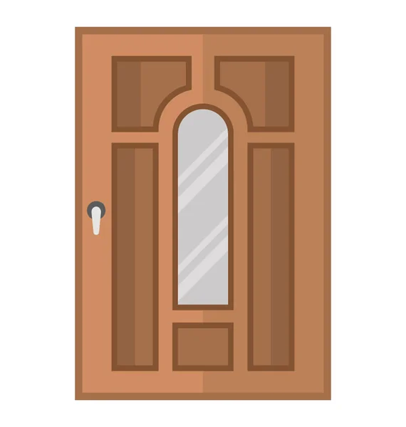 Wooden Home Door Having Mirror — Stock Vector