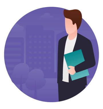 Bir adam tutarak dosya ve ayakta çalışanın işaretidir 