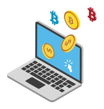 Bir laptop gösteren dijital varlık dijital para 