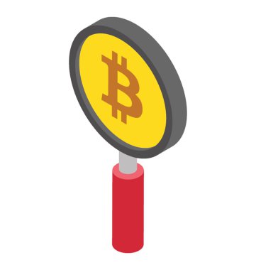 Bitcoin arama temsil eden bitcoin ile bir büyüteç 