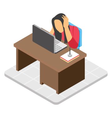 Endişeli işkadını bir ofis veya ev içinde bir laptop ile çalışma