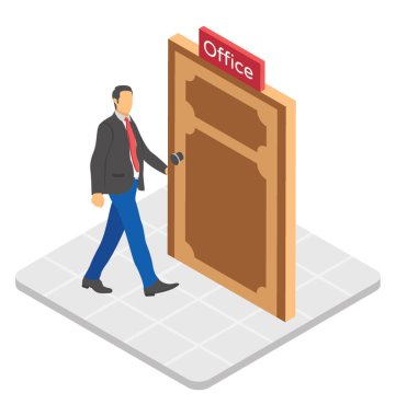 Bir işadamının office girişinde gösteren bir simge 
