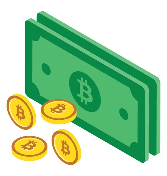 Papírové Peníze Bitcoin Představující Plochý Peníze — Stockový vektor