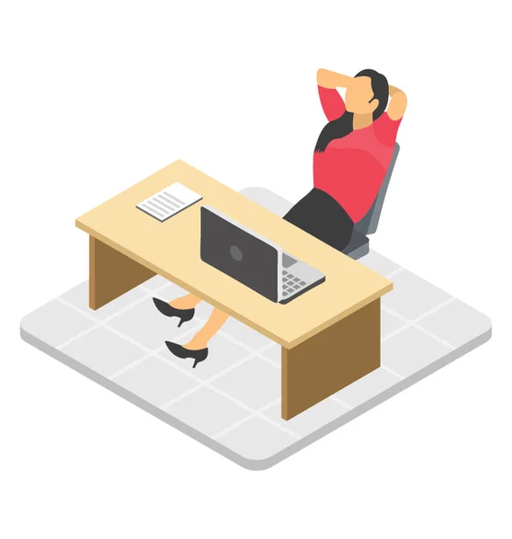 Young Business Woman Stretching Her Workplace Businesswoman Relaxing — Stock Vector