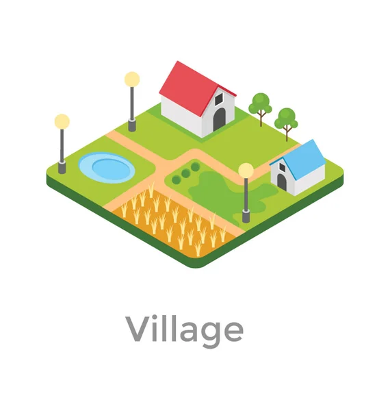 Une Belle Icône Représentant Village Près Des Champs — Image vectorielle