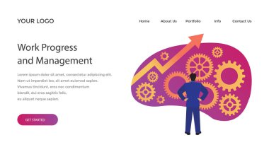 Sonraki iş yönetimi simgesini ifade eden mekanik dişli duran bir kişi 