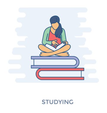 Defterleri oturan kadın avatar eğitimi işarettir 