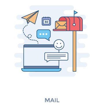 Sosyal medya simge, e-posta ile dizüstü bilgisayar 