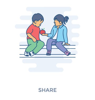 İki oturan ve paylaşım elma çocuk 