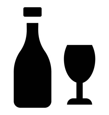 Bir basit izole glif simge vektör şampanya şişesi ve cam