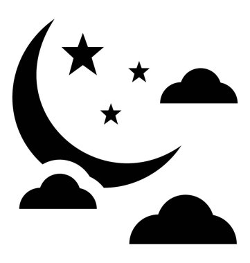 Gece yıldızlar, ay ve bulutlar ile güzel bir görünüm