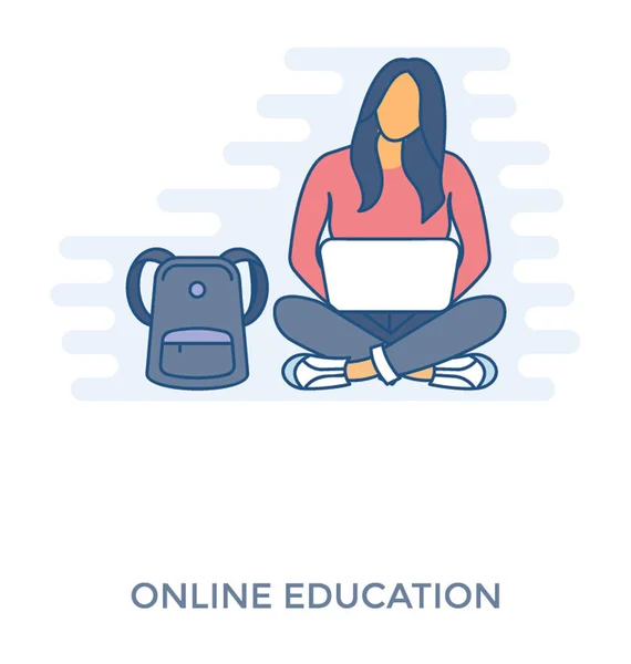 Weibchen Mit Rucksack Und Laptop Online Bildung — Stockvektor