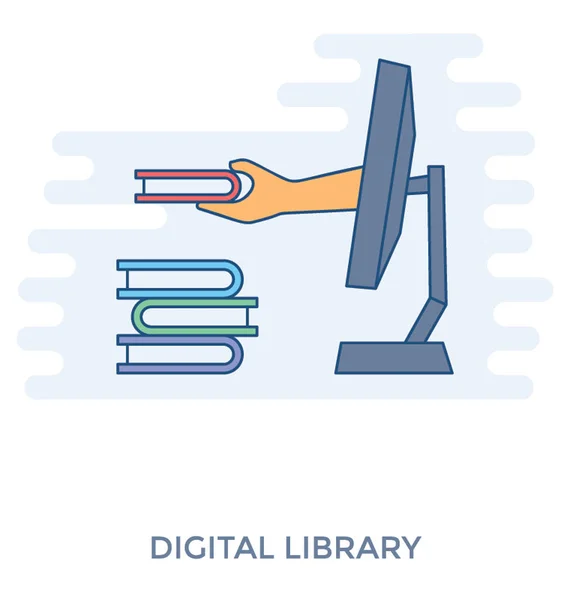 Libros Mano Con Icono Biblioteca Digital Computadora — Vector de stock